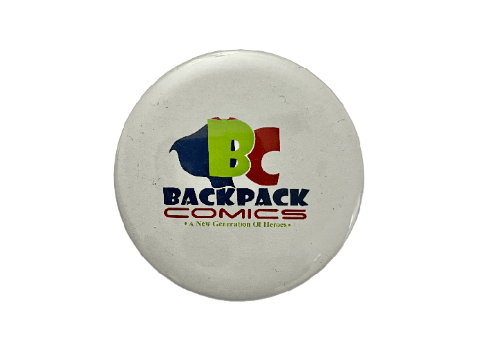 Backpack Comics logo 3 inch button front